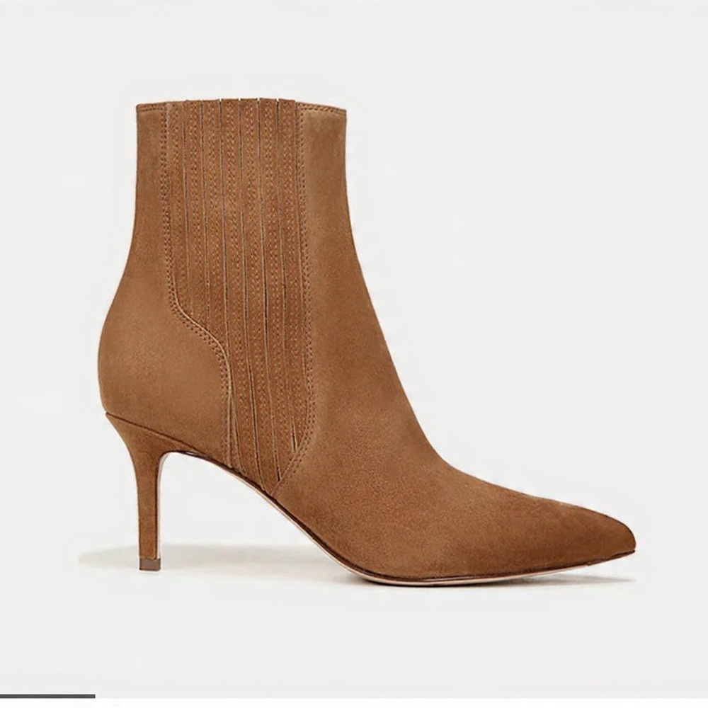 Veronica Beard Lisa Mid Heel Ankle Boots, Elegant Suede Hazelwood Color - Picture 3 of 8